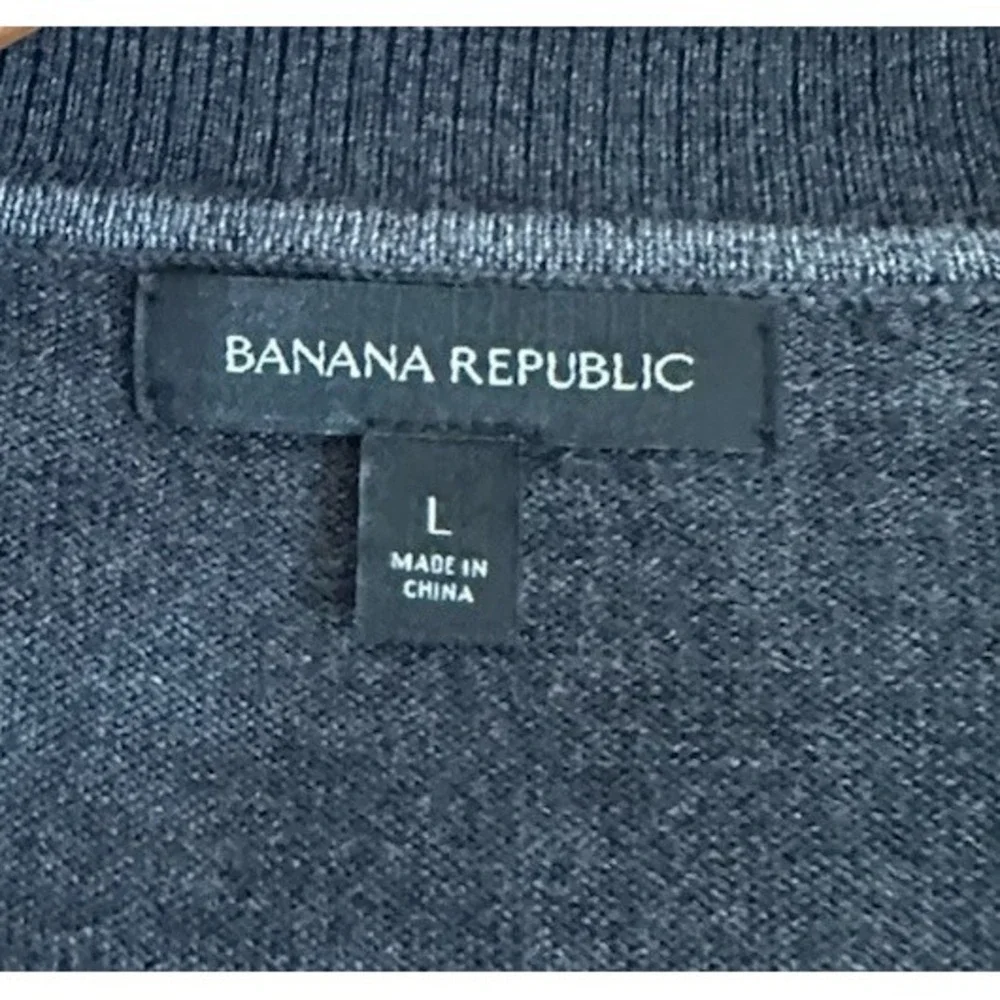 Banana Republic Mens Size L Merino Wool Gray Cranberry Cardigan Sweater Grandpa